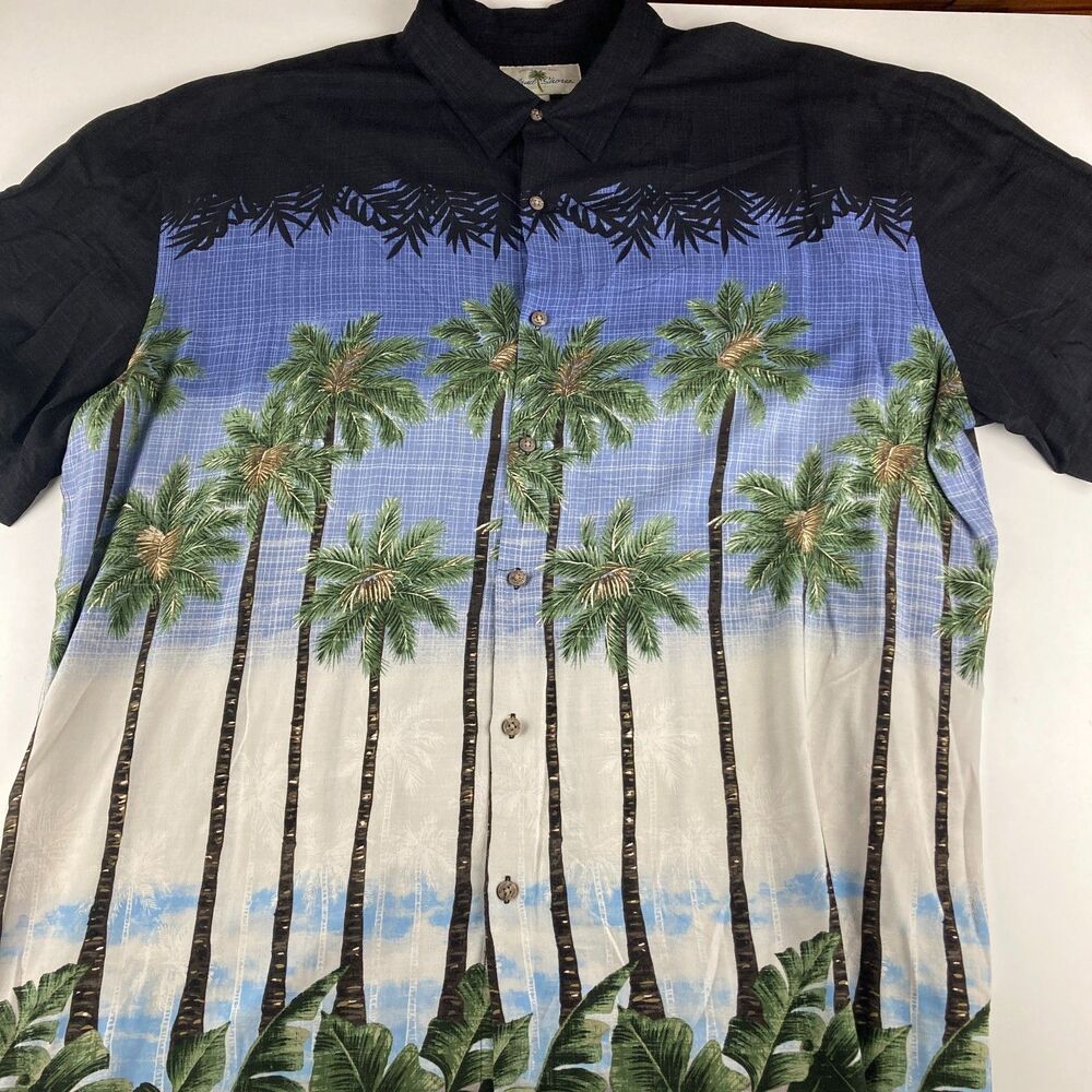 Island Shores Hawaiian Camp Shirt Mens XXL Rayon Palm Tree Tropical Button Front